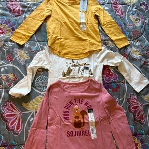 3 NWT Okie Dokie/ Cat and Jack Long Sleeve Tees - Yellow, White, Pink